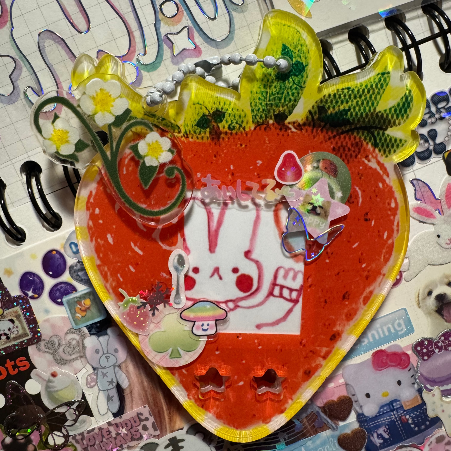 you're my jam strawberry id photo holder with acrylic charm