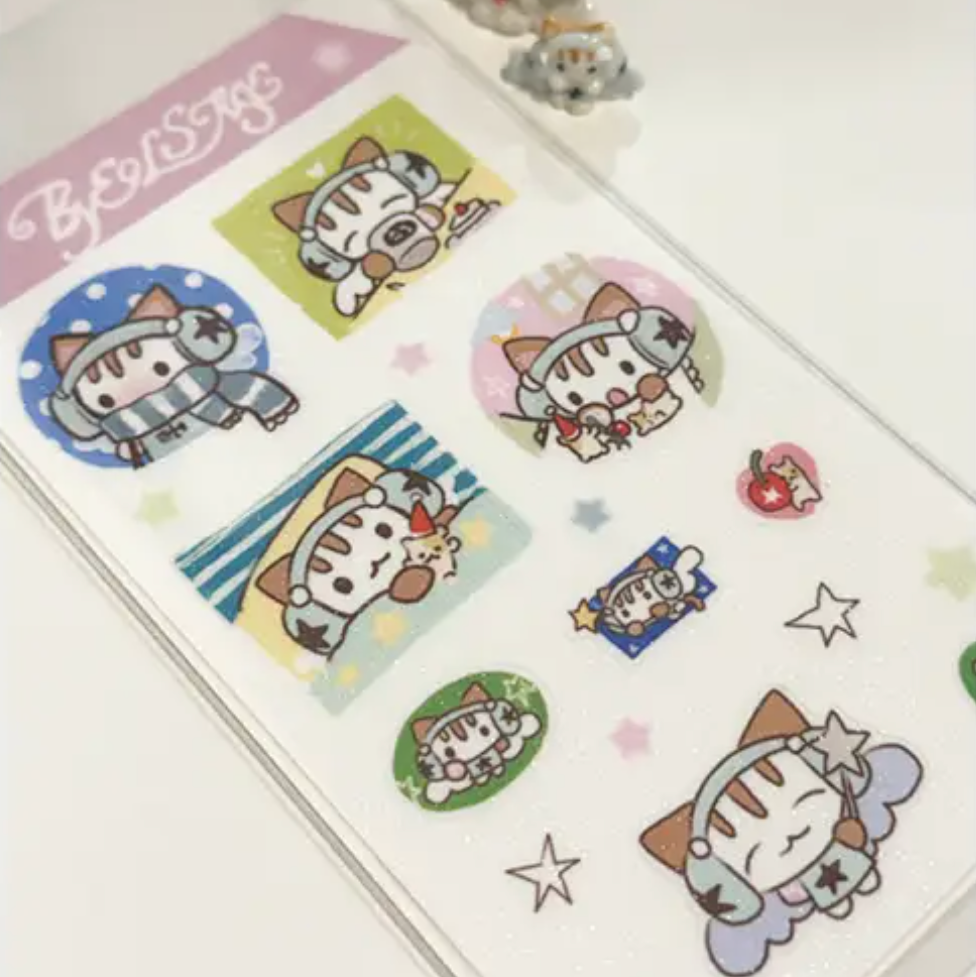 byeolsase: headset cat's day sticker sheet
