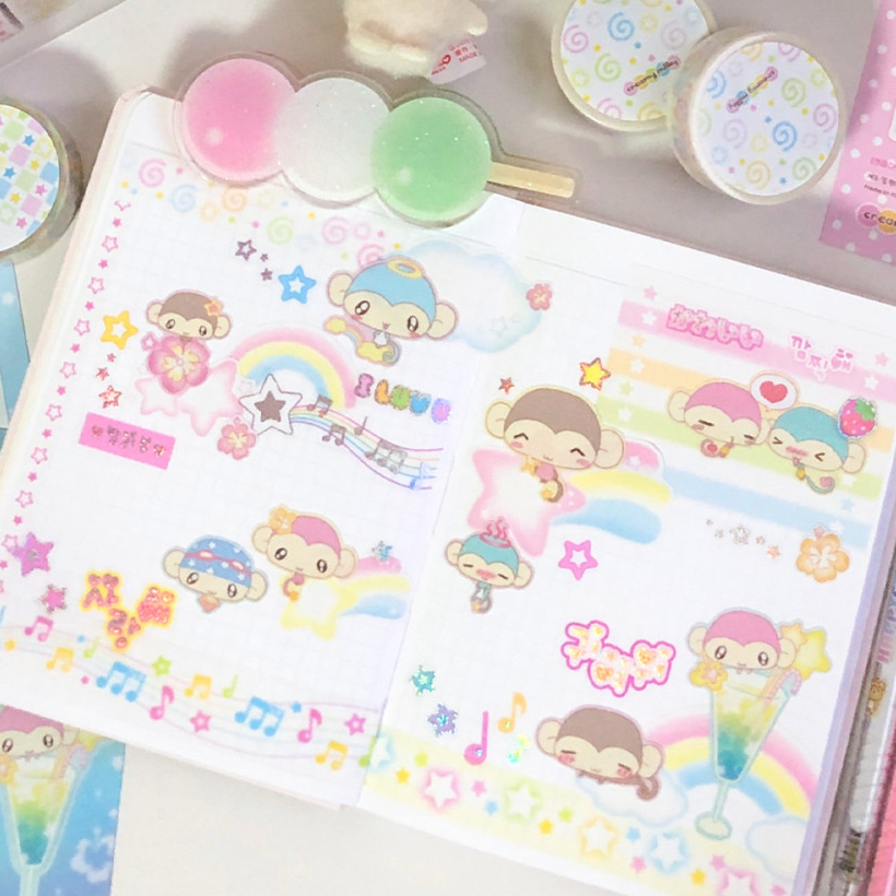 creamy milky: Aloha Monkey Bear sticker sheet