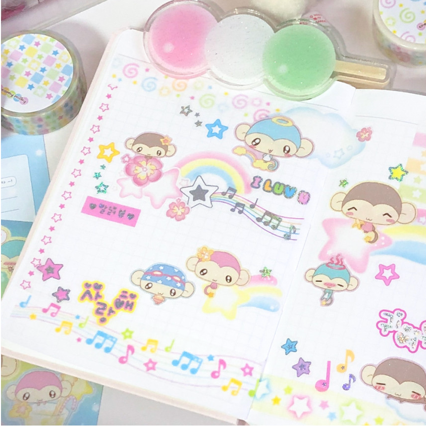 creamy milky: Aloha Monkey Bear sticker sheet