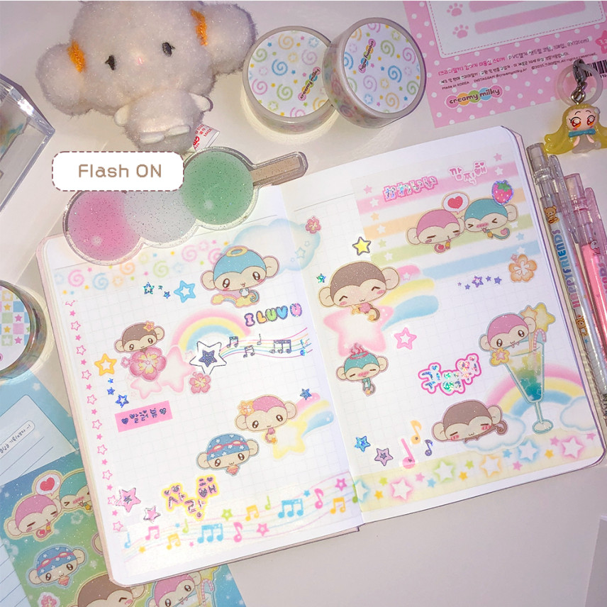 creamy milky: Aloha Monkey Bear sticker sheet